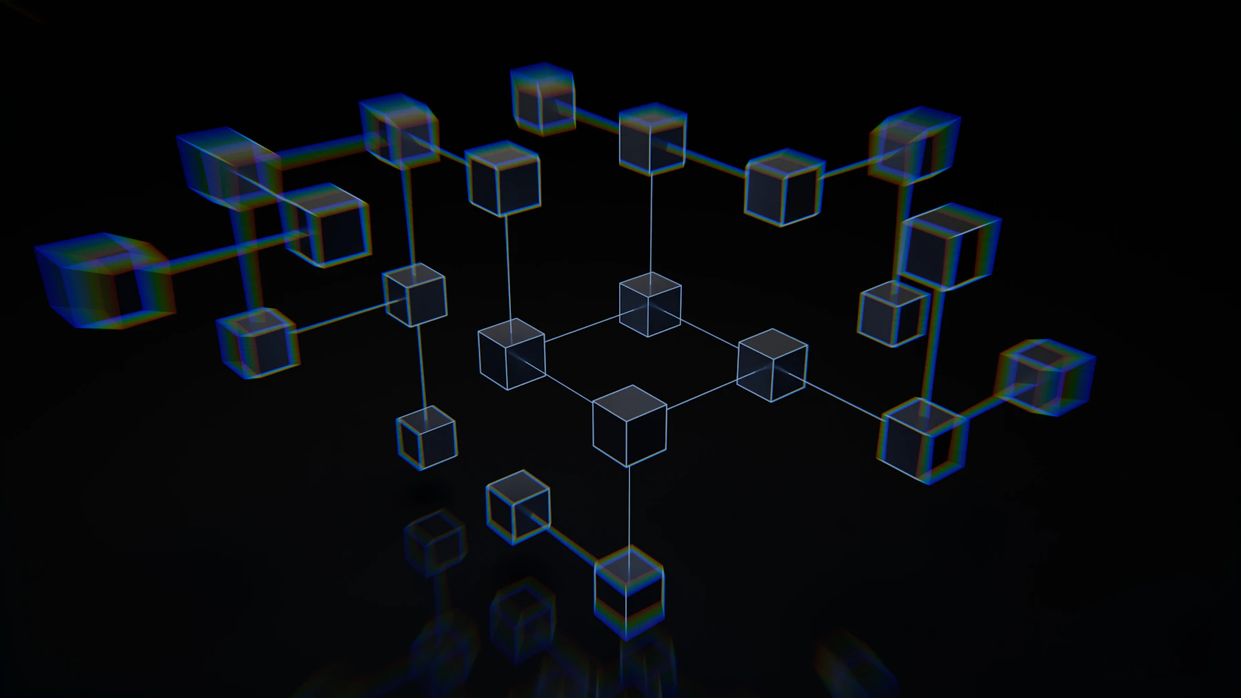 Renderização abstrata de fluxo de dados em tons escuros representando infraestrutura de nuvem